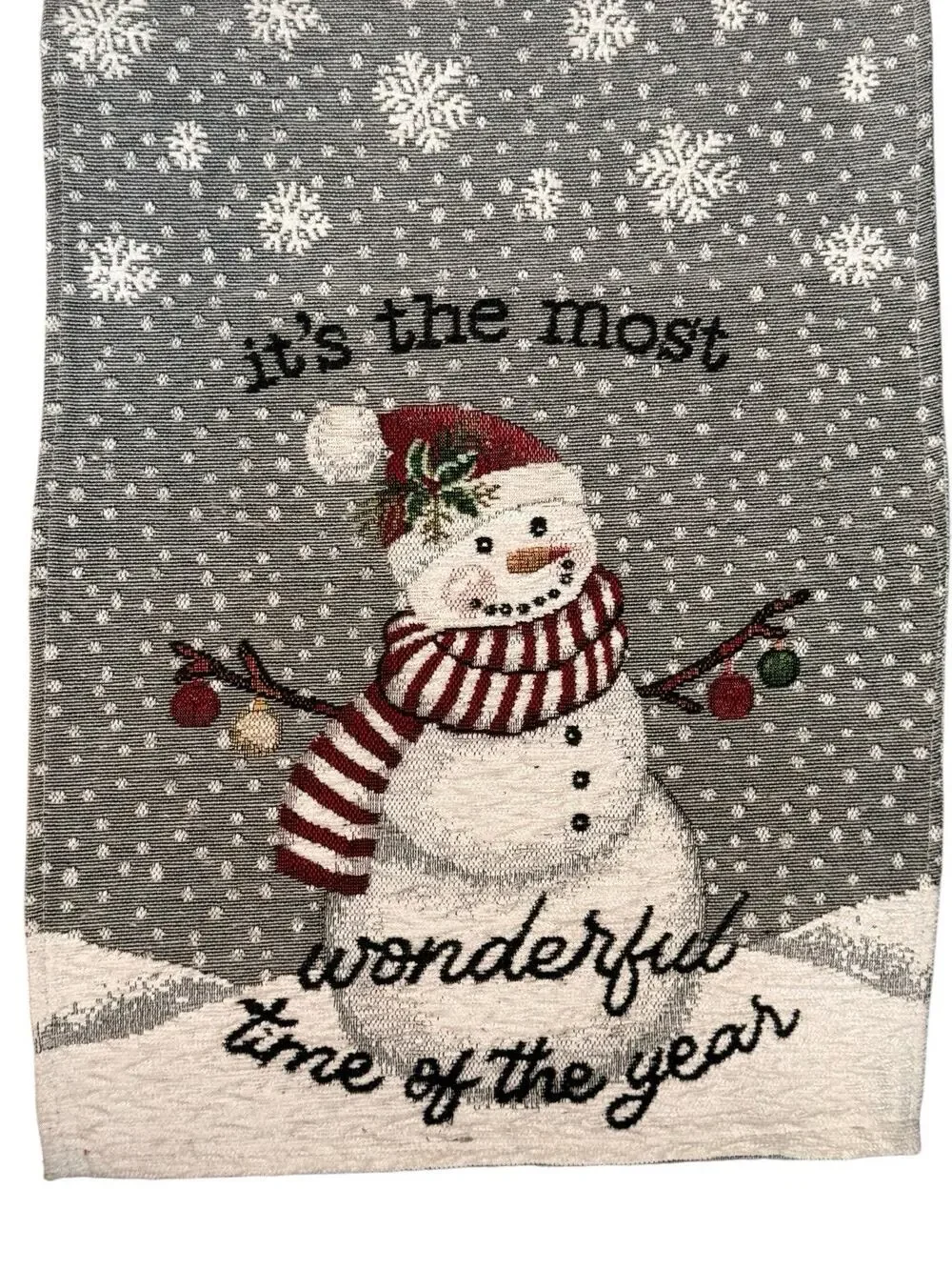 Table Runner Tapestry Snowman Holiday Decor Snow Winter Christmas